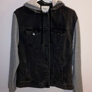 black jean jacket with hood